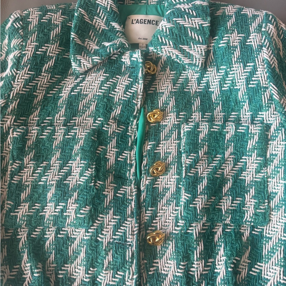 L'AGENCE Green/teal  and White Blazer